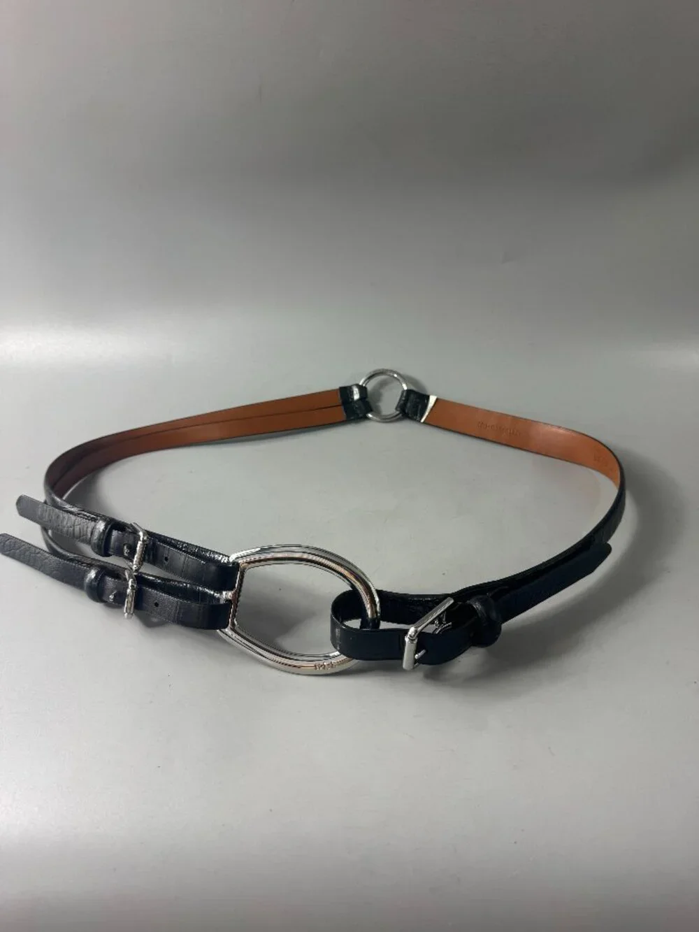 Lauren Ralph Lauren Tri-Strap Black Leather Belt, Size L